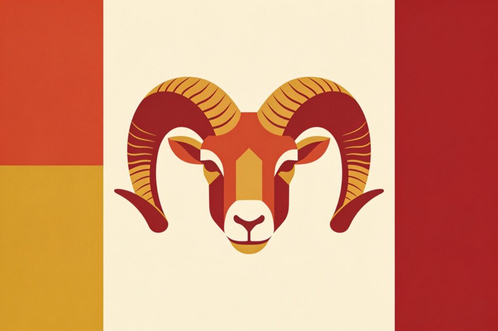 Ilustração minimalista do signo de Áries: cabeça de carneiro com chifres em espiral