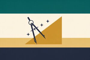 Compasso aberto sobre um triângulo retângulo, ilustração flat
